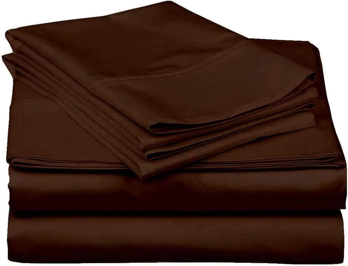 Mattress-Homes 6 Piece King Size Sheet Set with 4 Pillowcases, Ultra-Soft 100% Cotton Sheets, Cooling Sateen Weave, Luxury Deep Pocket Bedsheets Set, Chocolate Solid