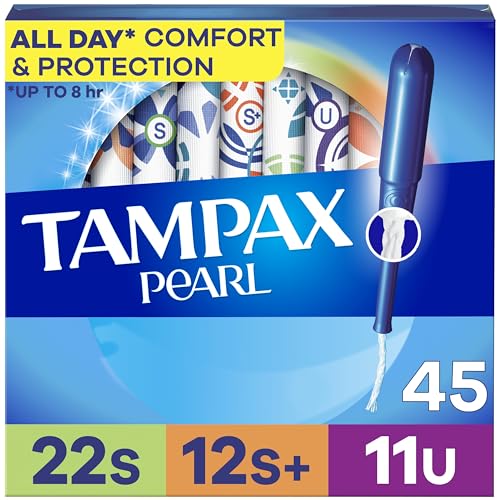 Tampax Pearl Tampons for Women Multipack, with LeakGuard Braid, Super/Super Plus/Ultra Absorbency, Unscented, 45 Count