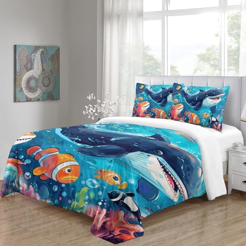Set de housse de couette 3 pièces baleine 3D microfibre double 200x200 - 5