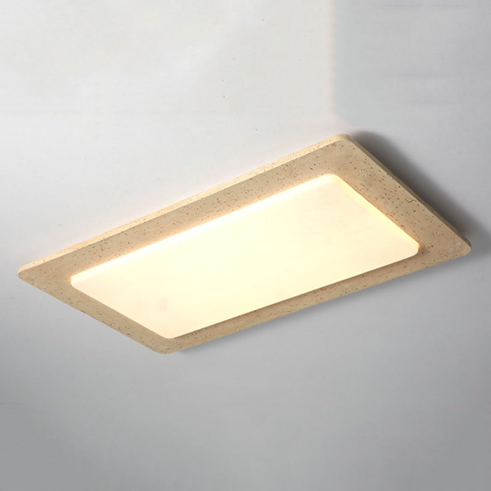 LYMSXAZOU Wabi Sabi Art Large LED Light Fixture Japanese Style Travertine Ceiling Light, with Square Acrylic Stone Lampshade Hardwired Retro Entryway for Balcony Bedroom Kitchen Island