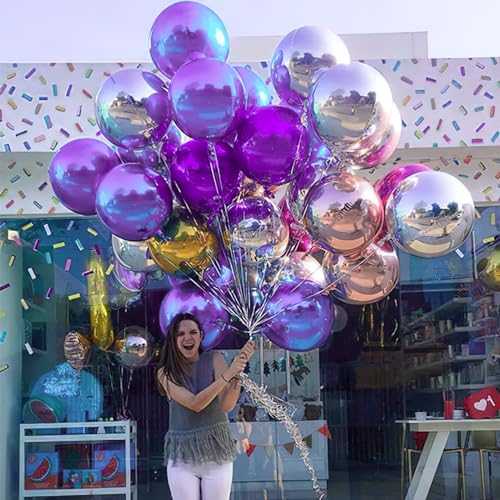 Image of PartyWoo Metallic Purple Foil Balloons 6pcs Large Round Giant 4D Balloons