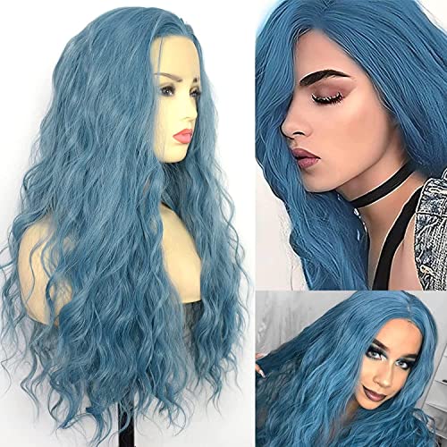 SeraphicWig Beautiful Half Pink Half Blue Silky Straight Synthetic Lace Front Wigs For Women Heat Resistant Long Straight Wig for Party 24inch - Image 2