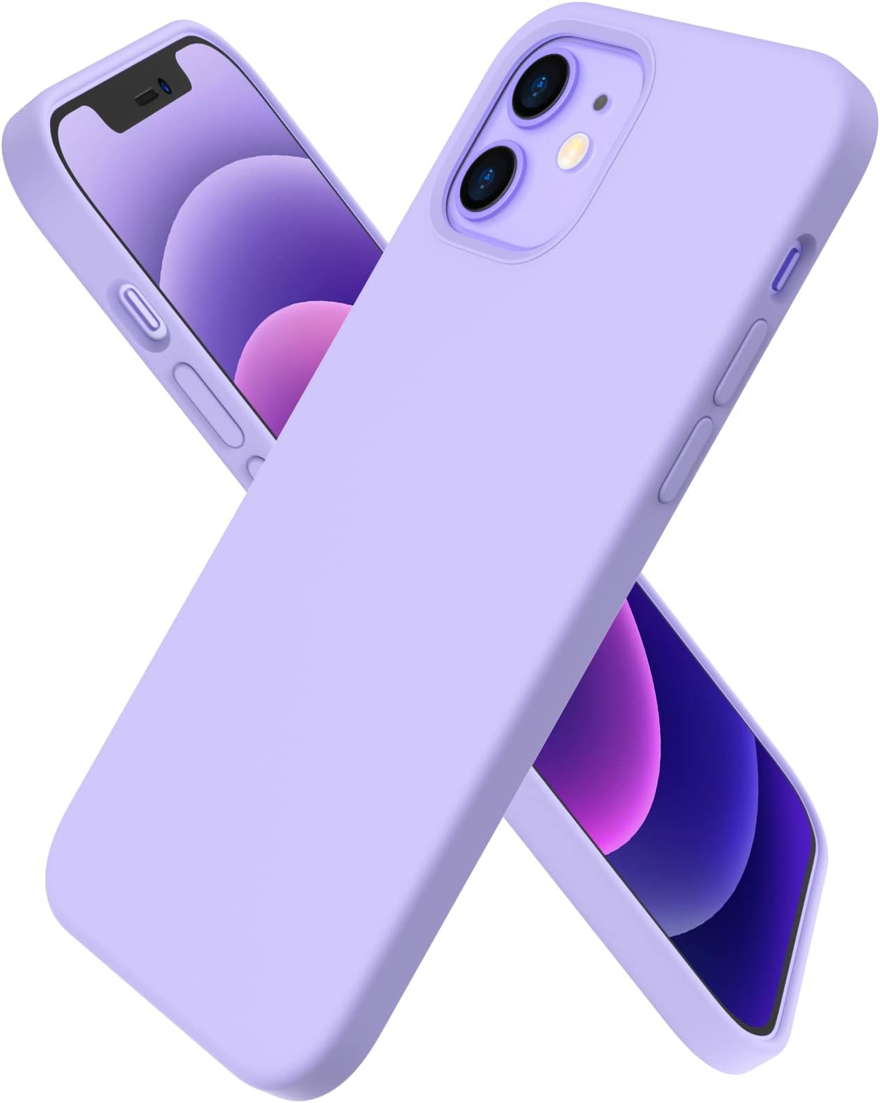 Compatible with iPhone 12 mini(2020) Case 5,4, Slim Liquid Silicone Full Covered Soft 3 Layers Gel Rubber with Microfiber Case Cover 5.4 inch-Light Purple