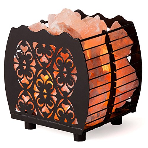 CRYSTAL DECOR Natural Himalayan Hybrid Wired Cube Basket Pink Salt Lamp in a