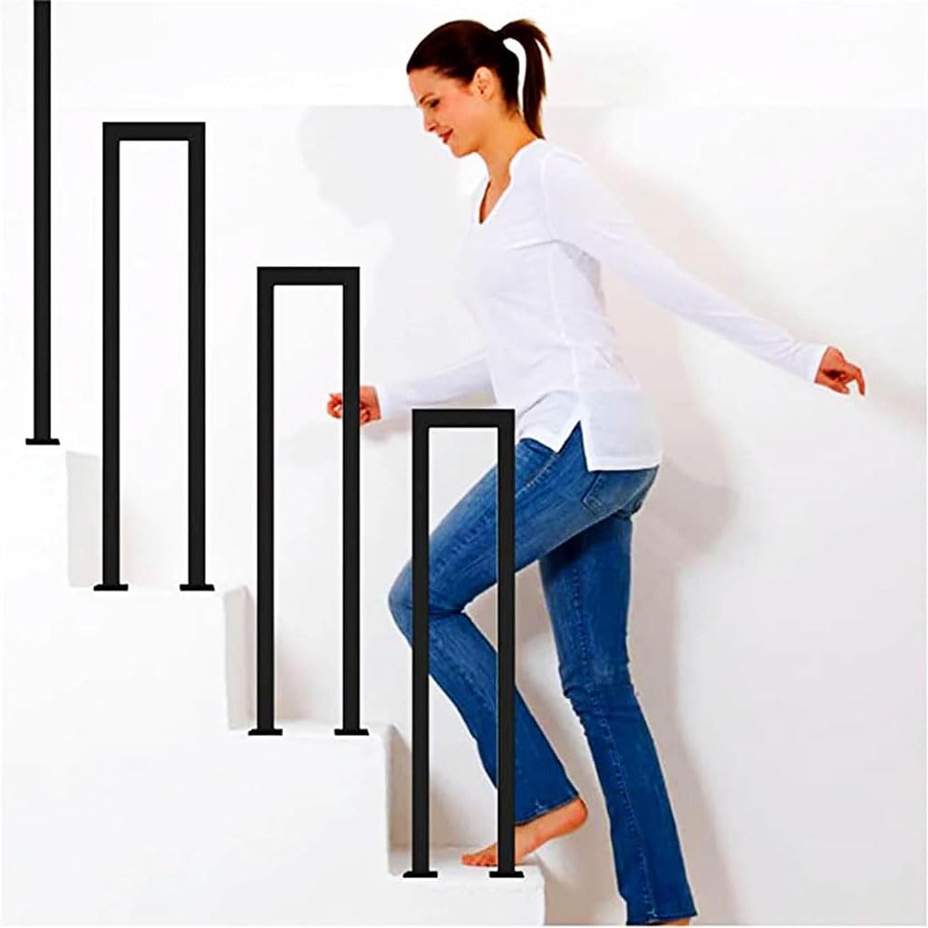 U-Shaped Metal Stair Railing, Matte Black Wrought Iron Step Handrail, Industrial Indoor Outdoor Stair Handrail for Porch, Deck, Loft, Single Step & Multi Steps(Size:3.11ft/95cm)