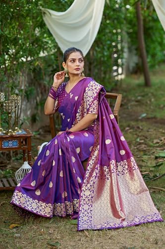 Image of SWORNOF Women's kanjivaram banarasi silk saree Zari Woven for festival Wedding silk with rich pallu Design sarees for women with Unstitched blouse piece
