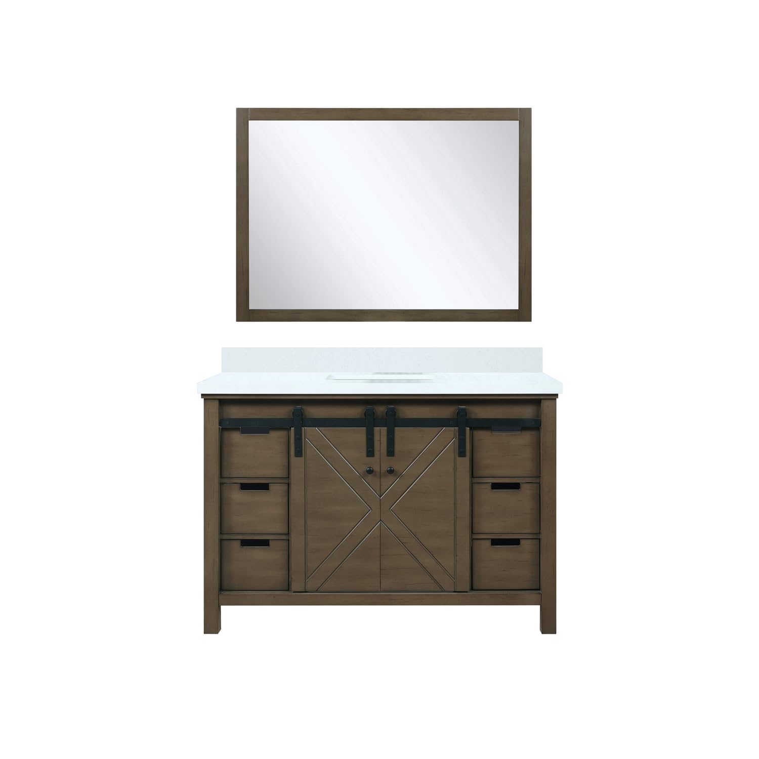 Lexora Marsyas 48 in W x 22 in D Rustic Brown Bath Vanity, White Quartz Countertop and 44 in Mirror