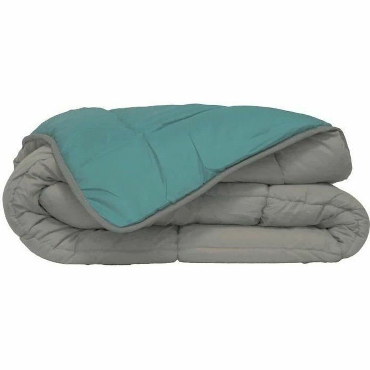 Couette microfibre 400g/m² Poyet Motte Gris Galet et Vert Lac 240x260 cm Équipement de Lit Économie d'Eau et Facile à Ne