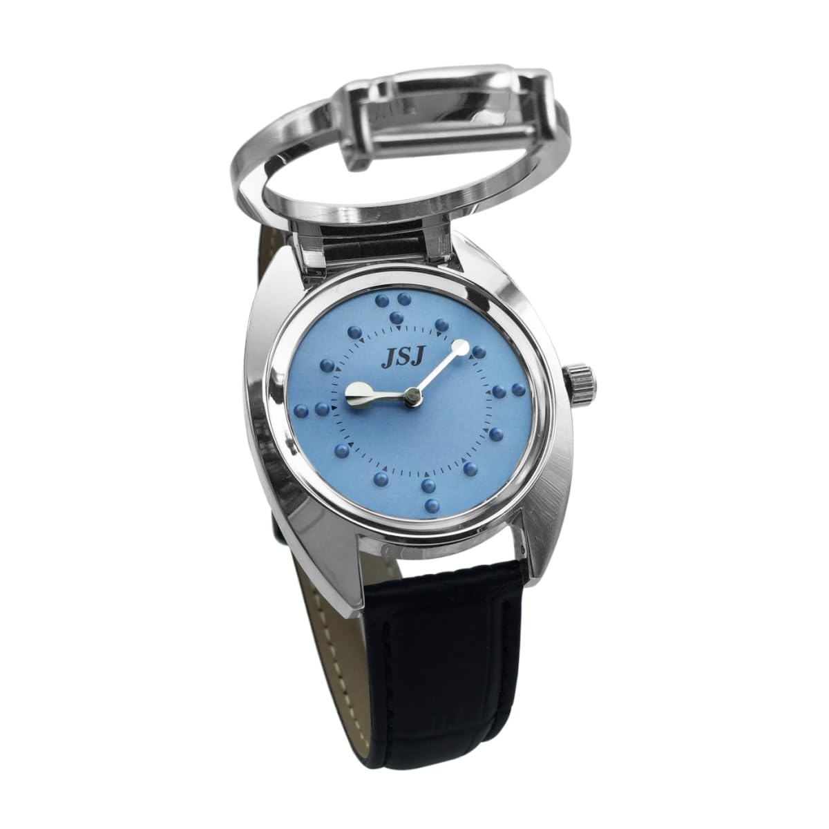 Blindenuhr taktile Armbanduhr für Sehbehinderte,Blinde oder ältere Menschen Blau Zifferblatt mit Lederarmband