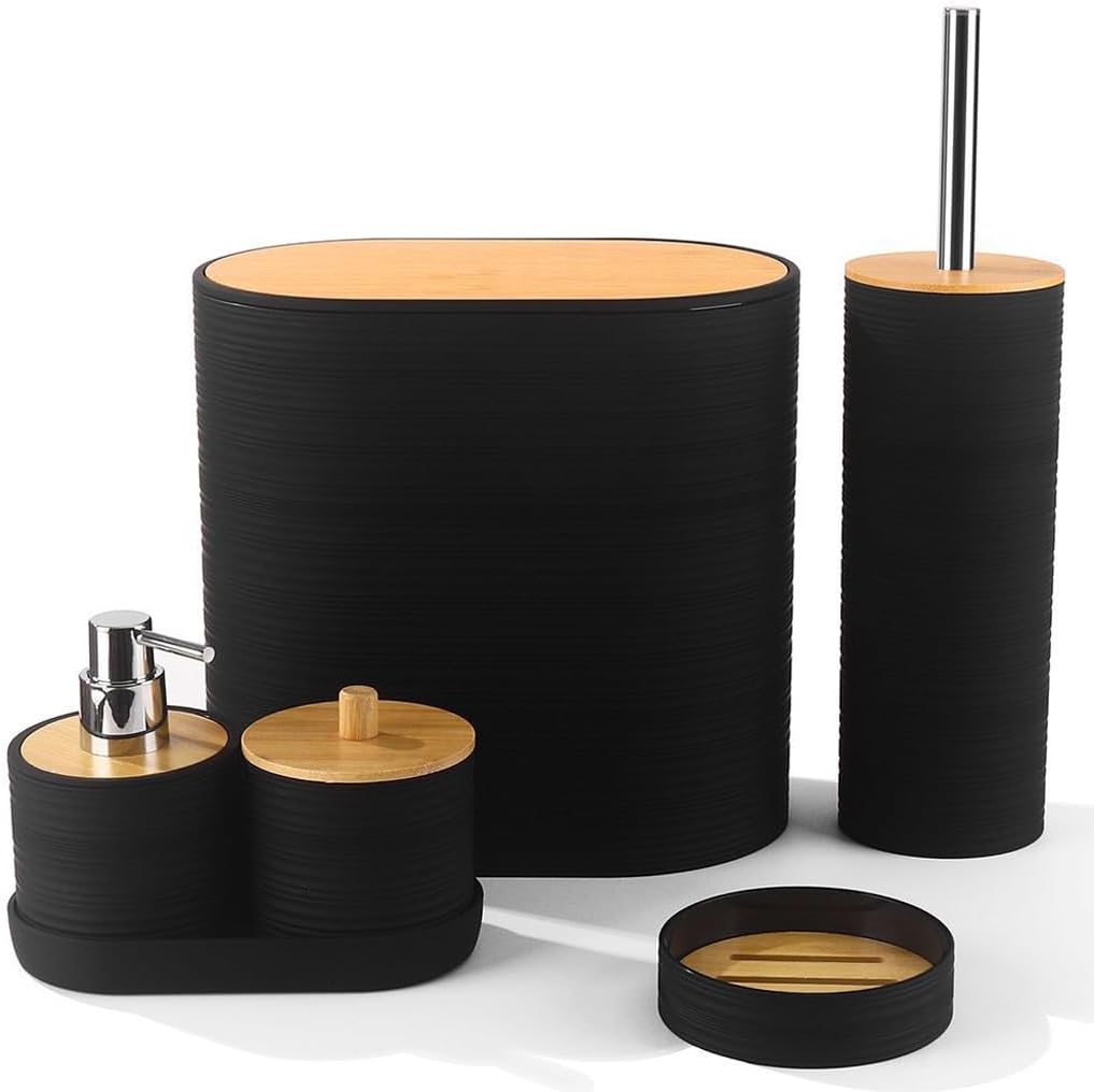 Bathroom Set Flip Bin Soap Dispenser Cotton Swab Box Toothbrush Holder Set(E)