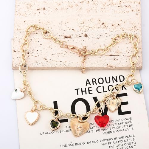 Chunky Heart Charm Necklaces for Women - Gold Different Heart Pendents Choker Link Chain Jewelry Gift2