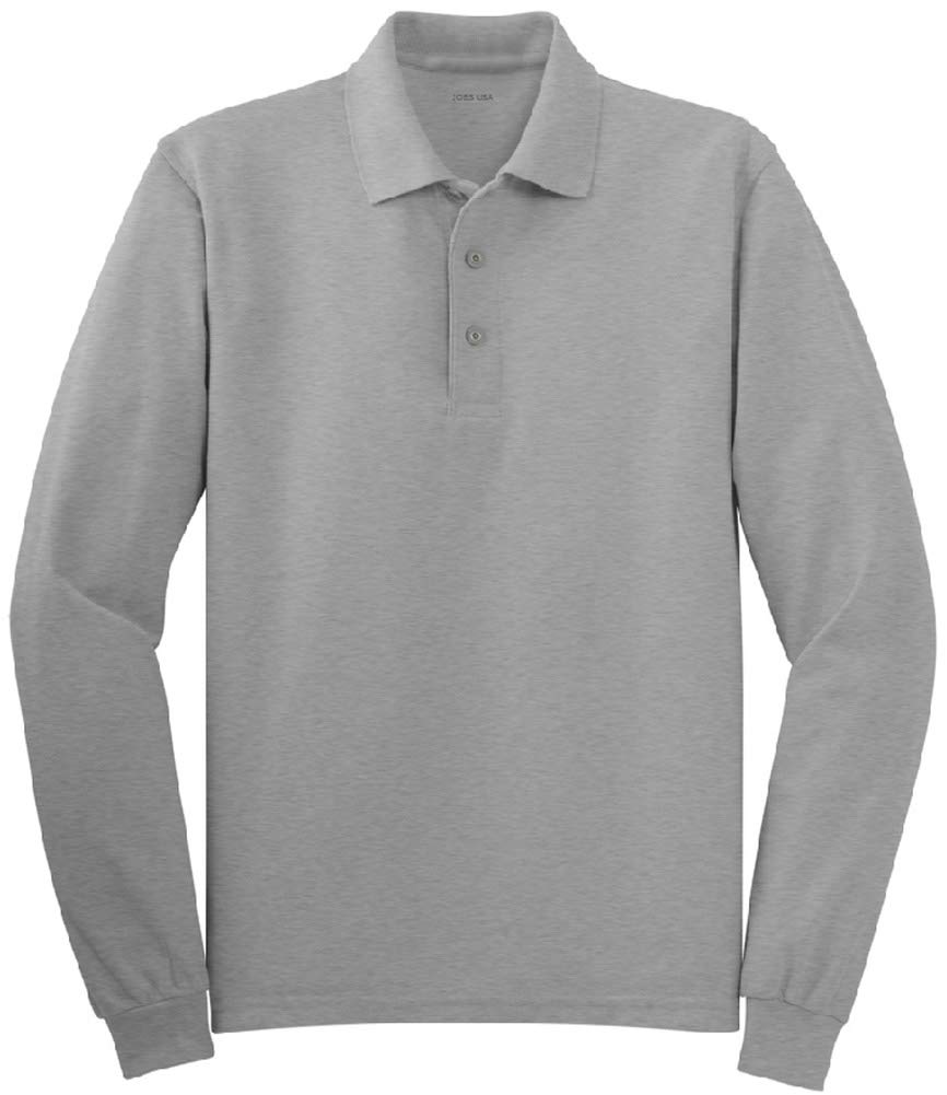 Joe's USA Mens Long Sleeve Polo Shirts in 9 Colors-Tall-XLT-Cool Grey