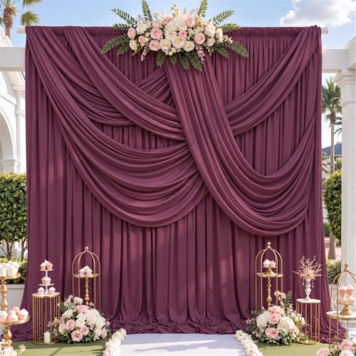 gogoparti 20ft x 12ft Burgundy Wrinkle-Free Backdrop Curtain for Wedding Parties, Thick Polyester 4 Panels 5x12ft for Wedding Birthday Baby Shower Halloween Photography Party Background