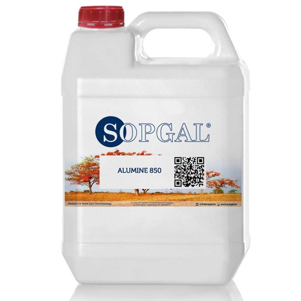 Limpiador de Aluminio y Acero Inoxidable Alumine 850 5L - Sopgal | Elimina grasa, aceite, polvo y zonas ennegrecidas sin rayar. Restaura el brillo de carpinterías, radiadores y condensadores.