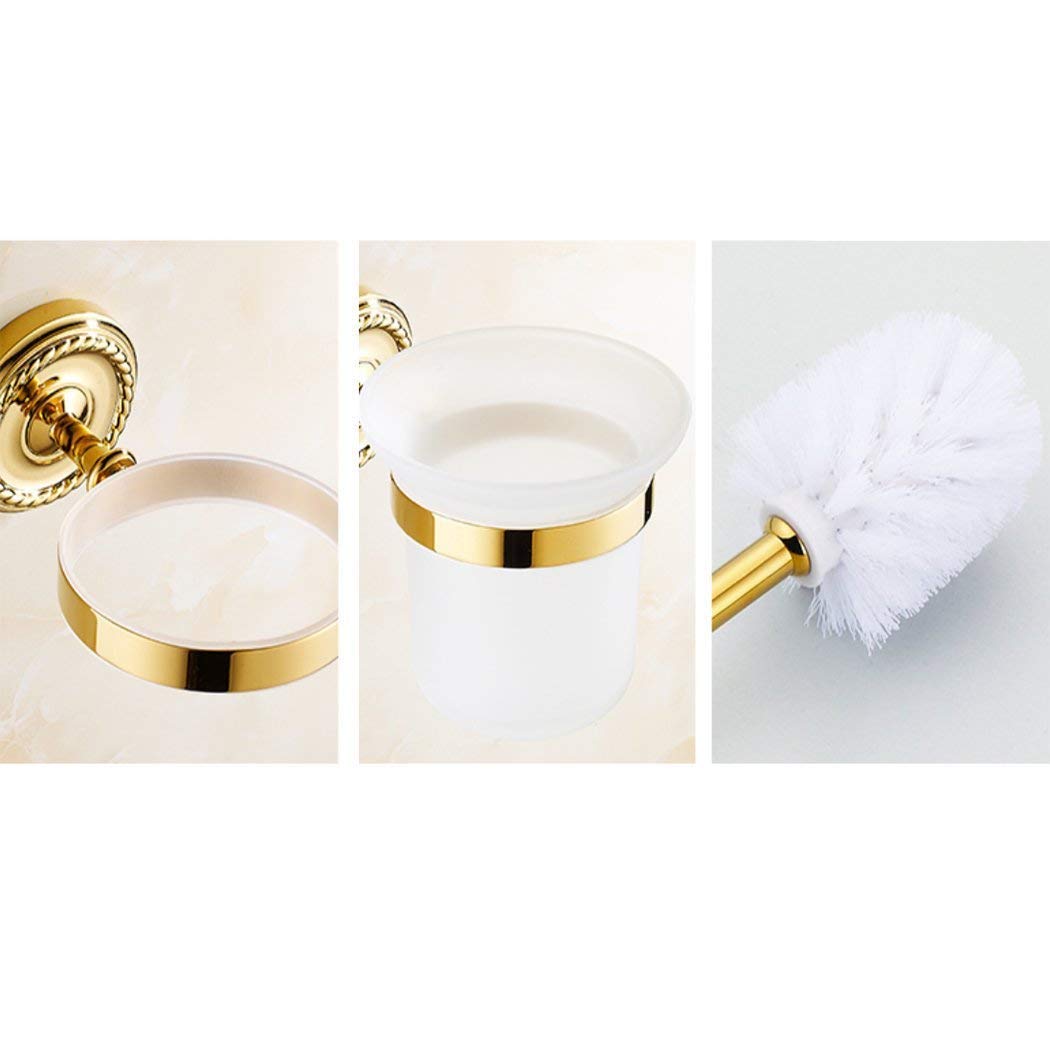 GZZ Juego de cepillos de baño de Oro Retro para el baño Almacenamiento de Pared Simple Cepillo de Limpieza de baño Cepillo de WC portaescobillas Hoteles domésticos Hardware de Interior Colgante Acces