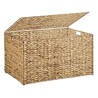 MOORLITER Water Hyacinth Storage Basket with Lid, 52.8 Gallon (200L) Wicker Storage Trunk with Handles, Handwoven Large Wicker Storage Basket for Blanket, Foldable, for Living Room, Bedroom, Natural