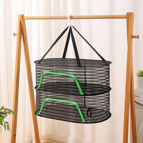 Bofular 物干しネット 食品乾燥網 ブラック 40x60x44cm 2段 大型 防虫 折りたたみ ベランダ 室内 風通し 多機能 ドライフルーツ 干し野菜 魚干し 収納 多層対応 lsw01h2