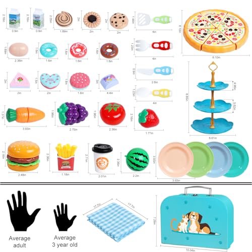 Image of Kids Picnic Basket, Toy Food for Toddlers 1-3, Play Food Sets for Kids Kitchen Role Playset with Carry Case Fake Food Fruit Play Kitchen Accessories, Birthday for Toddler Girls Boys