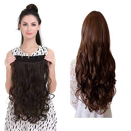 Image of Artifice 5 Clip Curly Wavy Artificial Hair Extension Natural Looking Synthetic Thick Hairs for Any Event Clip In For Styling Women and Girls 26 INCH NATURAL DARK BROWN