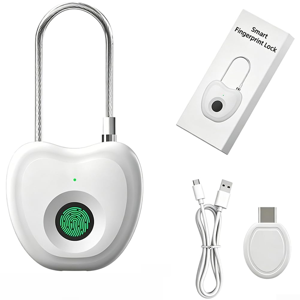 Candado inteligente de huellas dactilares con cable de acero de 14,8 cm, cerradura electrónica recargable tipo C para mochilas de equipaje, armarios, 0,5 s rápido para desbloquear (blanco inglés)