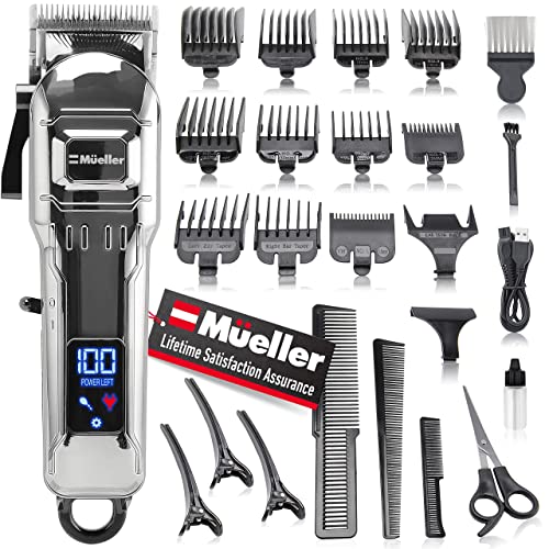 Mueller Ultragroom Cordless Hair Clippers Kit, Beard Trimmer for Men with Digital Display, Dual Voltage, 2000mAh Lithium Ion Rechargeable Battery and 3h of Running Time