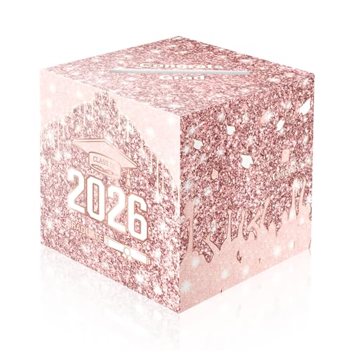 Image of 2026 Graduation Card Box Holder, Foldable Grad Congrat Decoration Box for Girls Women Graduation Party Celebration Pink