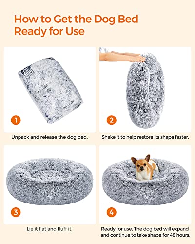 FEANDREA-Dog-Bed-Donut-Cat-Bed-Fluffy-Calming-Pet-Bed-with-Removable-Washable-Cover-Soft-Long-Plush-60-cm-Grey