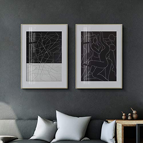 Peinture toile lignes noires et blanches au rendu artistique premium 50X70cm
