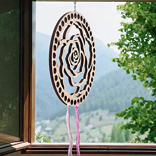 Image of GORGECRAFT Wooden Embroidery Floss Organizer Cross Stitch Thread Holder Storage Tool Floral Rose Round Thread Needlework Sorter Sewing Crafts for DIY Knitting Crochet Bag Bottom Flat Round with Flower
