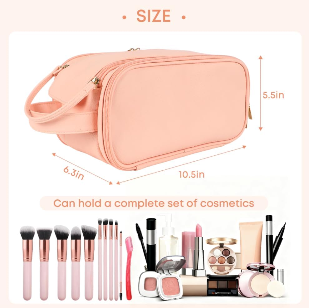 Travel Makeup Bag for Women, Large Capacity Waterproof Cosmetic Bag, Portable Toiletry Bags,Pouch with Divider & Handle - Image 4