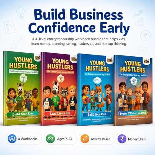 Image of Young Hustlers - Kids Financial Literacy & Entrepreneurship Workbook | Ages 6-14 | Money Management, Business Skills | 4 Activity Books Bundle (Young Hustlers Series)