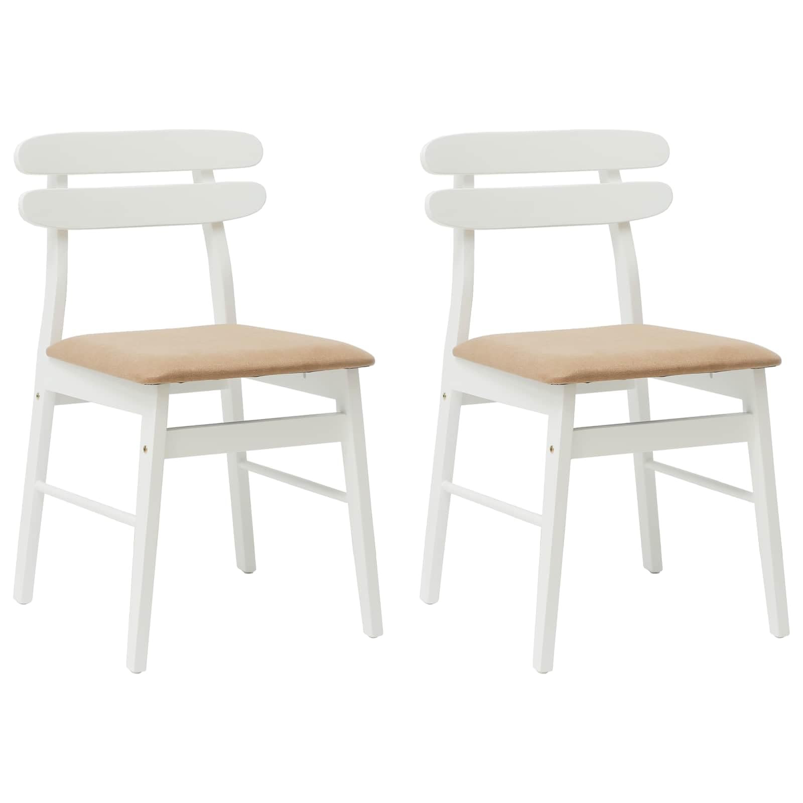 Juego de 2 sillas de comedor vintage de madera maciza de caucho blanco y marrón, con cojín de asiento, acabado lacado y patas estables para comedor, salón u oficina en casa