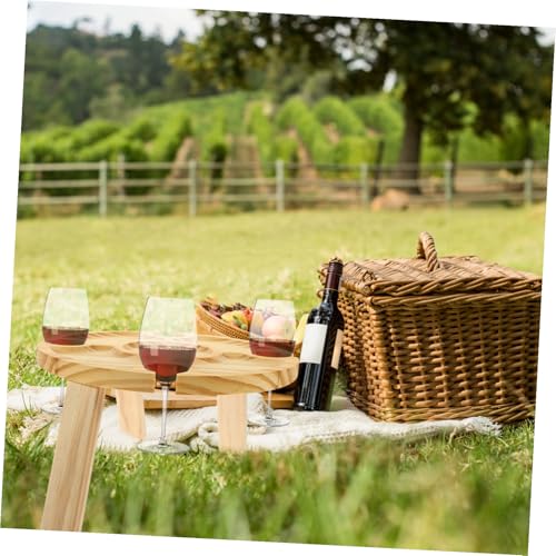 Table pliante bois compacte avec porte-verres à vin ergonomique