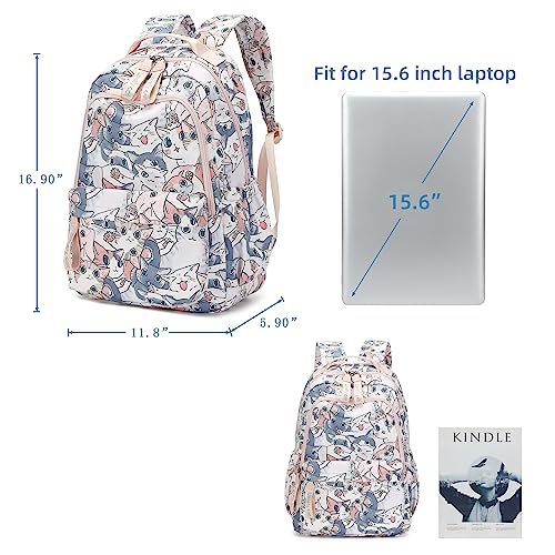 Girls Backpack 15.6 Inch Laptop School Bag Cute Kids Kindergarten Elementary Backpacks Middle Schoolbag Large Bookbags for Women Teens Students Anti Theft Travel Daypack 6