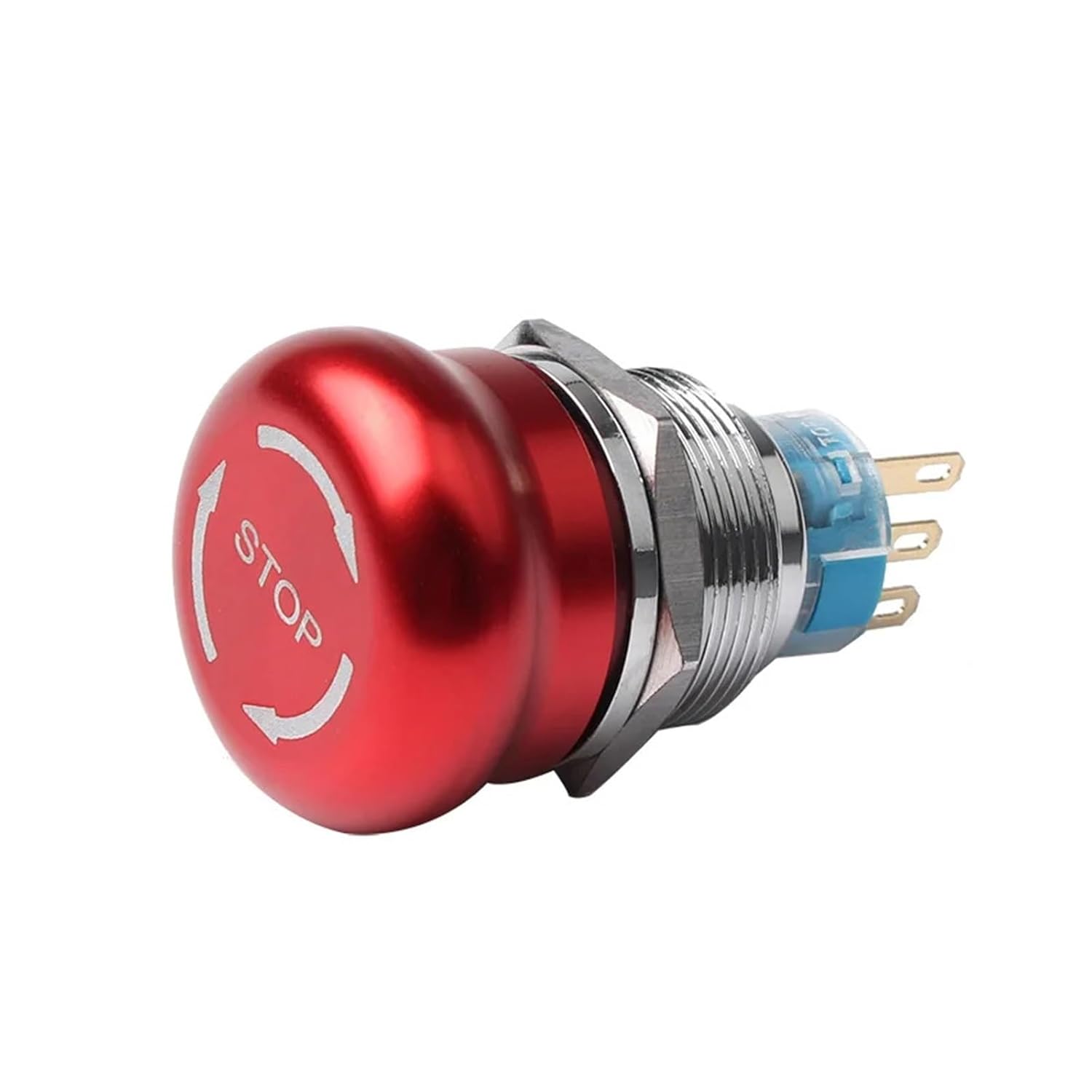 Emergency Stop Switch 16mm Red Mushroom Head with Arrow Metal Push Button Self-Locking/Latching Waterproof Dustproof(More,6Pin 2NO2NC) Controls Switches