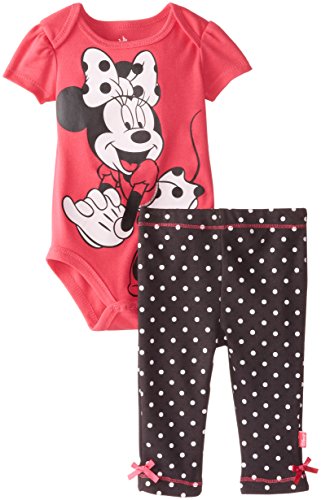 Disney Baby Girls Minnie Mouse Short Sleeve Bodysuit and Pant Set, Fuchsia, 6-9 Months
