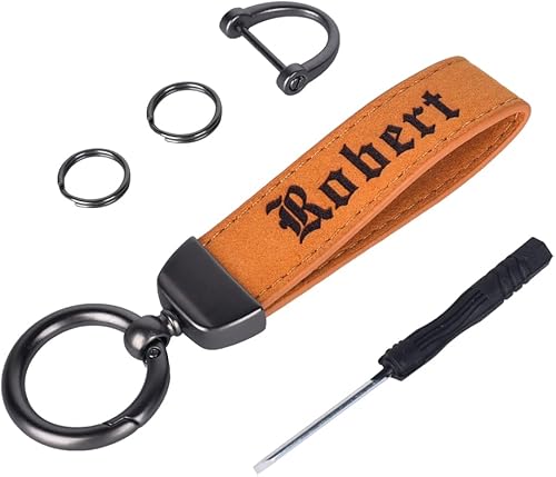 Llavero de cuero personalizado para automóvil, llaveros universales personalizados para llaveros, con anillo en D antipérdida y 2 llaveros