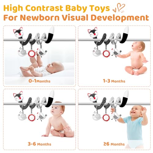 Image of FATI Car Seat Toys for Babies, Hanging Toys for Newborns, Black and White High Contrast Toy for Baby, Spiral Stroller Toys for 0-12 Months Baby - Ideal Gift