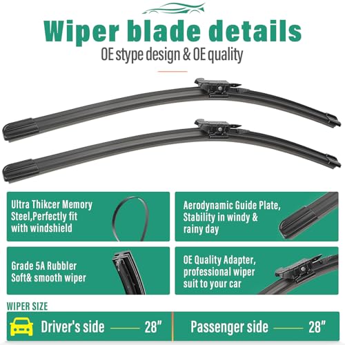 Image of 28 inch 28 inch Windshield Wiper Blades Replacement for Ford Fusion 2013 2014 2015 2016 2017 2018 2019 2020 / Ford Transit Connect 2014-2022 Original Factory Quality Front Wipers Blade Set - (Pack of 2)