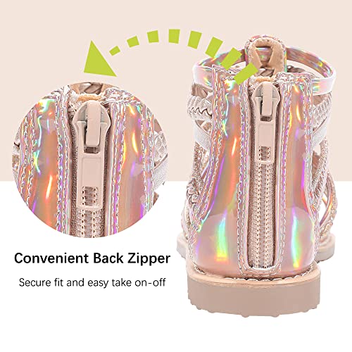 MIXIN Girls Gladiator Sandals Shimmer Strapped Summer Flat Open Toe Ankle Sandals with Heel Zipper for Little/Big Kids4