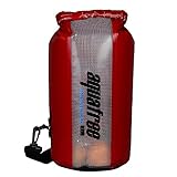 Aquafree アウトドア防水バッグ 12L レッド 密封防水 円筒型 透明グリッド素材