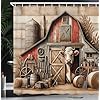 Ambesonne rustic shower curtain cow and american style farmland barn with weathered effect vintage rural life cloth fabric bathroom decor set with hooks 69 w x 70 l tan dark salmon  urban country home decor