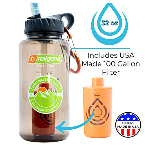 Epic Nalgene OG Outdoor | Water Filtration Bottle | Wide Mouth 32 oz | American Made Bottle | USA Made Filter Removes 99.9999% Contaminants Bacteria Virus Giardia Cryptosporidium Chlorine (Woodsman)