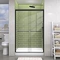 GETPRO Sliding Shower Door 46-48 in. W x 72 in. H Semi-Frameless Bypasss Double Sliding Glass Shower Doors,1/4 inch Clear Tempered Glass Door for Walk-in Shower Matte Black
