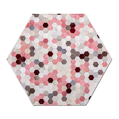 Tapis de salon MU rose hexagonal antidérapant pour table à café
