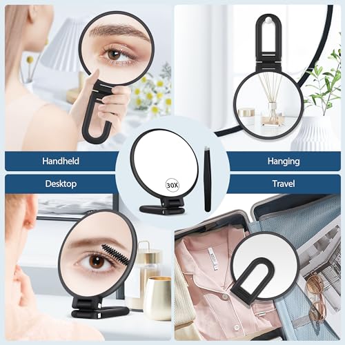 B Beauty Planet 30X Magnifying Mirror, Hand Mirror With Handle, Double Sided Hand Mirror With 30X/1X Magnification, Essential Travel Mirror, Portable Foldable Makeup Mirror For Precision Makeup Black thumb #4