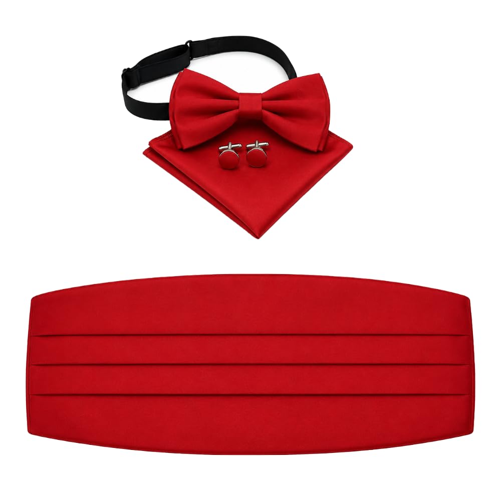 Men's Cummerbund Set - Bow Tie (Pretied), Pocket Square & Cufflinks | Formal Wear for Wedding, Party & Business-image-18