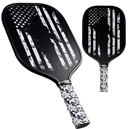 PIQL Pickleball Paddle Featuring Flag with Soldier - Outdoor Pickle Ball Racket with Polypropylene Honeycomb Core