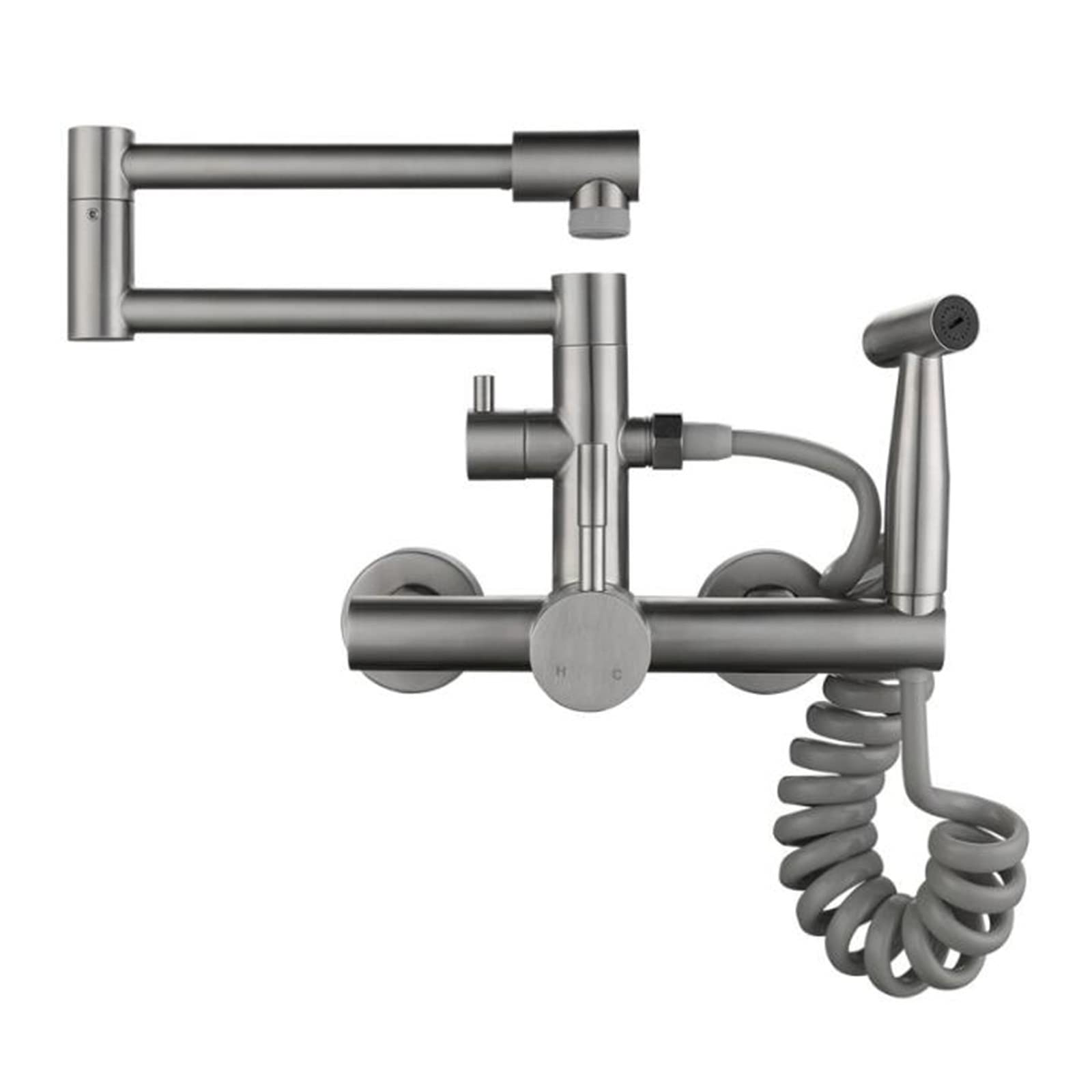 ZYCHSJXA Wall Mounted Kitchen Faucet Stainless Steel Folding Swivel Multifunction Mixer Brushed-A(A)