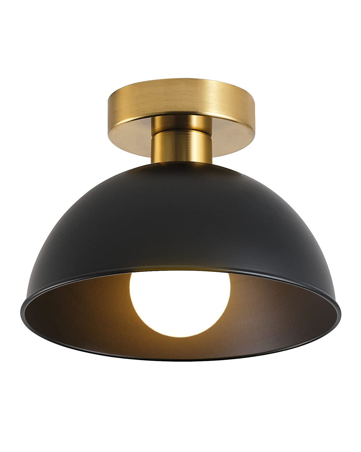 MIAOMEIO Industrial Semi Flush Mount Ceiling Light with Gold Plate and Matte Black Shade, Farmhouse Ceiling Light Fixture for Kitchen Island Dining Room Foyer Hallway Porch Barn Loft?10in (Black)